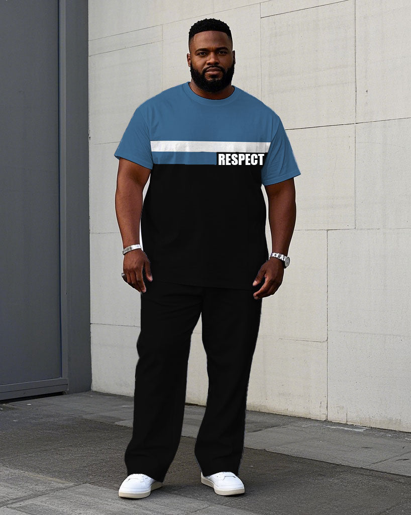 Big & Tall Black Blue Graphic T-Shirt Pants Set for big men view 1
