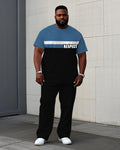 Big & Tall Black Blue Graphic T-Shirt Pants Set for big men view 1
