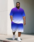 Big & Tall Purple Gradient Polo Shorts Set for big men view 1