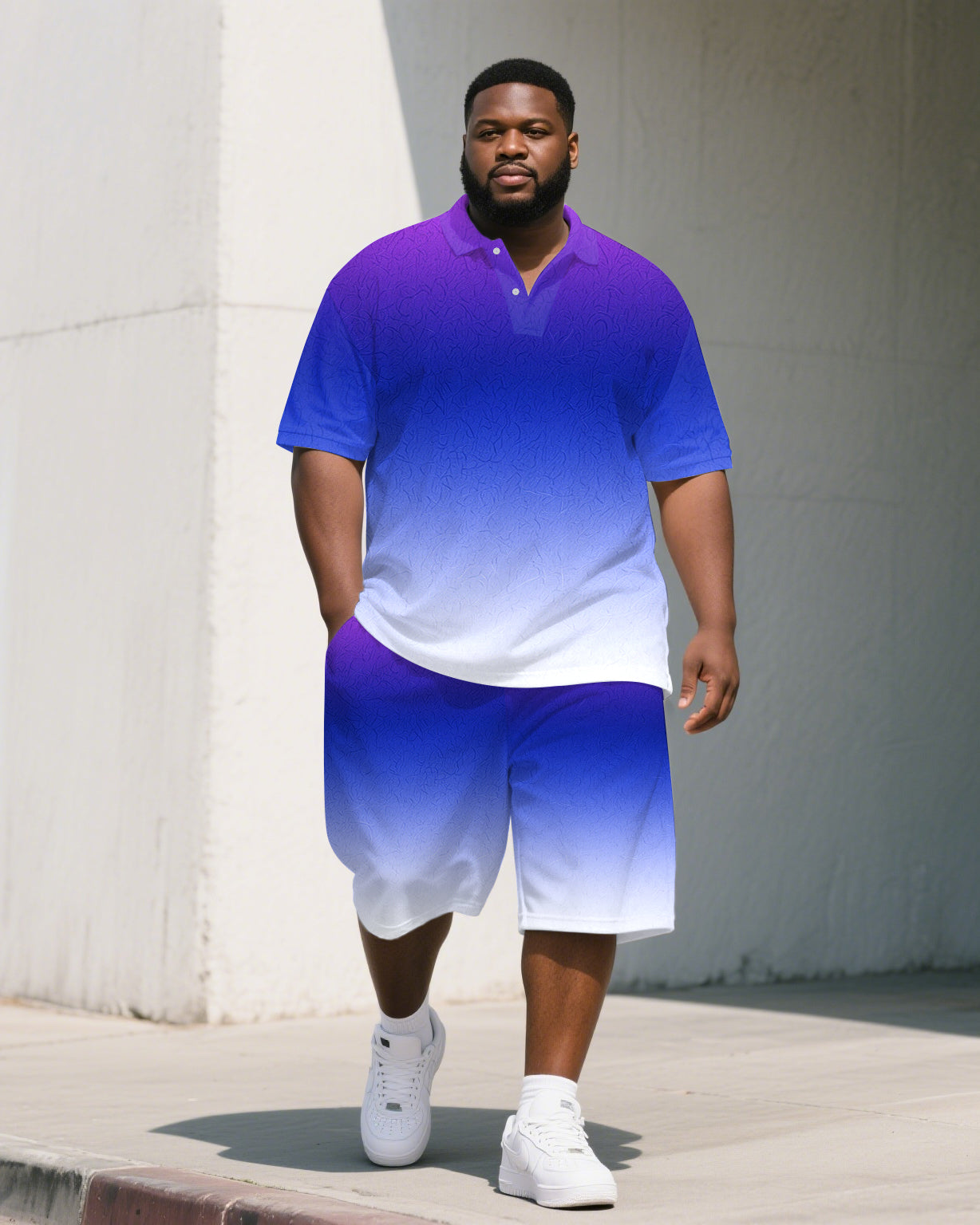 Big & Tall Purple Gradient Polo Shorts Set for big men view 1
