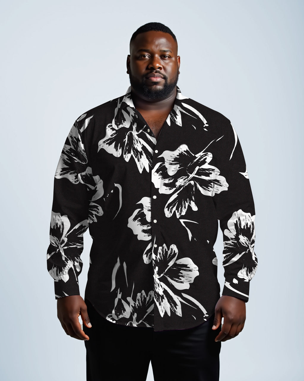 Big & Tall Floral Long Sleeve Shirt for big men view 1