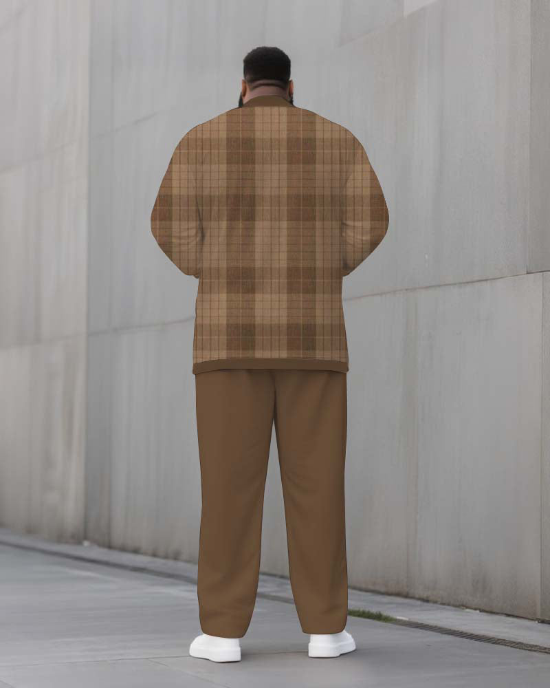 Big & Tall Brown Plaid Graphic Two-piece Set for big men view 4