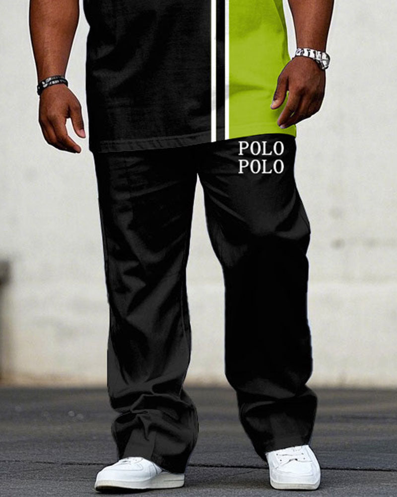Big & Tall Black Green Streetwear T-Shirt Pants Set for big men view 3