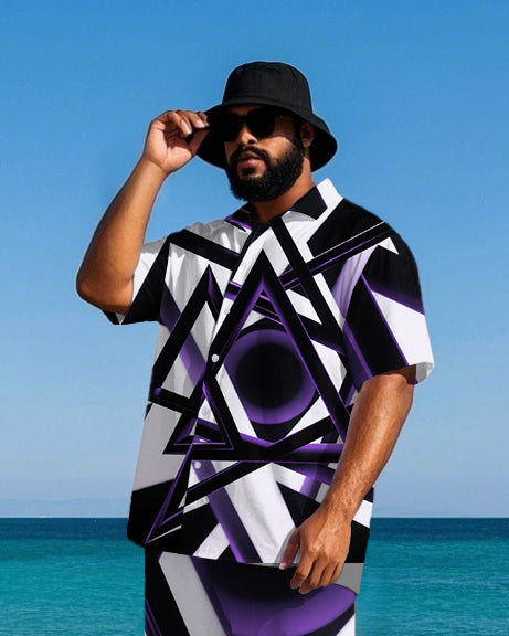 Big & Tall Geometric T-Shirt Shorts Set for big men view 2