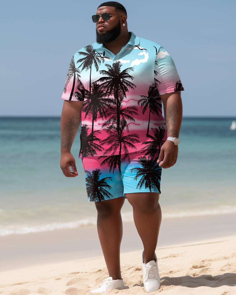 Big & Tall Hawaiian Gradient Polo Shorts Set for big men view 1