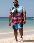Big & Tall Hawaiian Gradient Polo Shorts Set for big men view 1