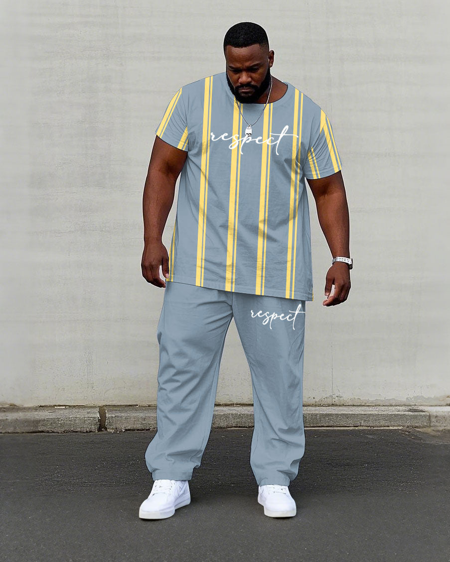 Big & Tall Striped T-Shirt Pants Set for big men view 1