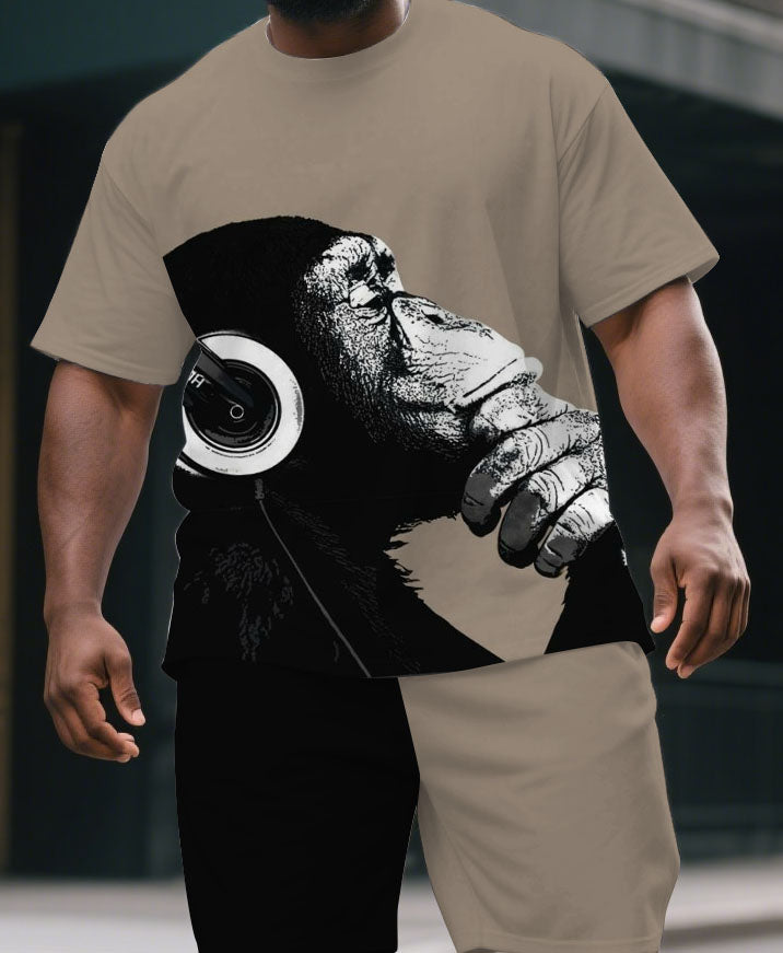 Big & Tall Colorblock Graphic T-Shirt Shorts Set for big men view 2