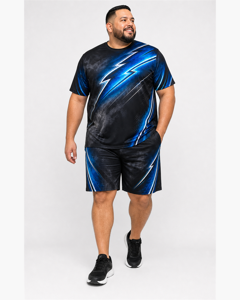 Big & Tall Striped Graphic T-Shirt Shorts Set for big men view 1