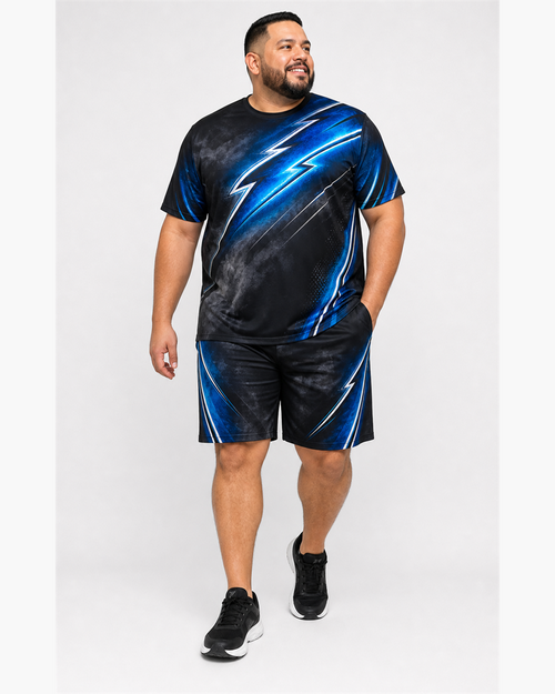 Big & Tall Striped Graphic T-Shirt Shorts Set for big men view 1