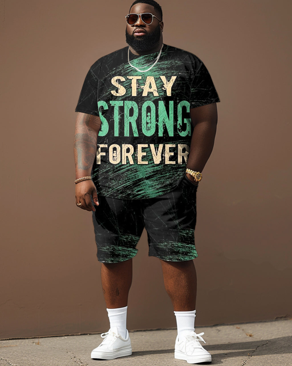 Big & Tall Graphic Streetwear Two-piece Set for big men view 2