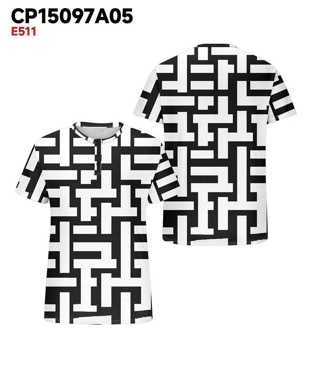 Big & Tall Black White Geometric T-Shirt for big men view 3