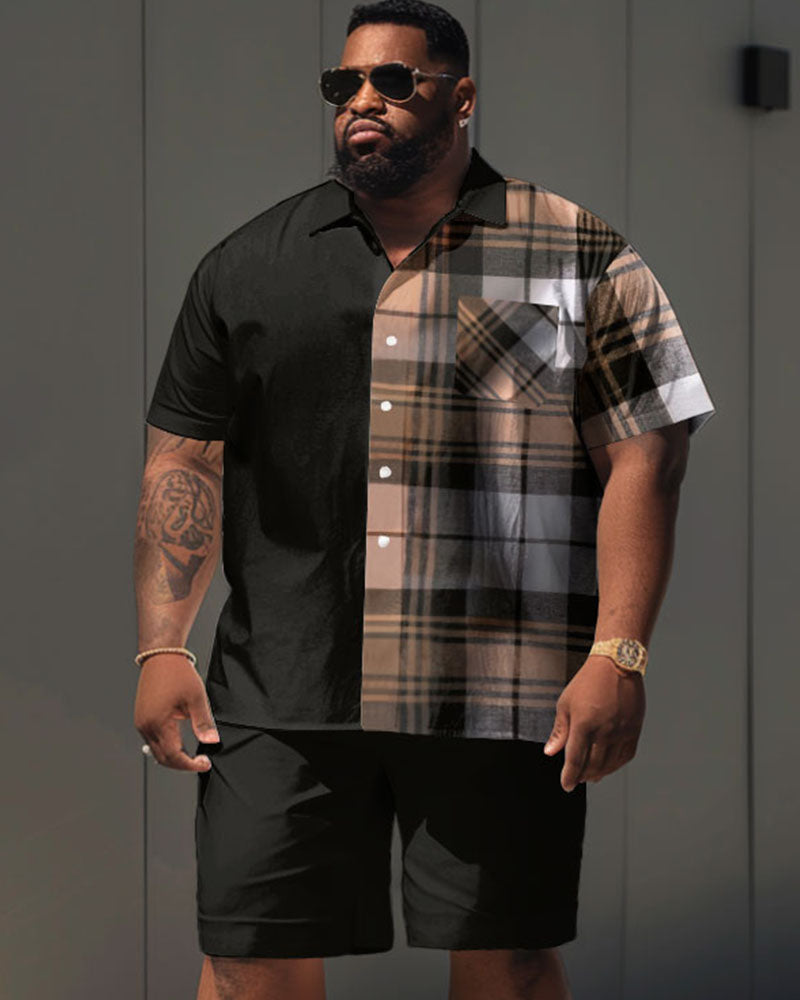 Big & Tall Plaid Graphic T-Shirt Shorts Set for big men view 1