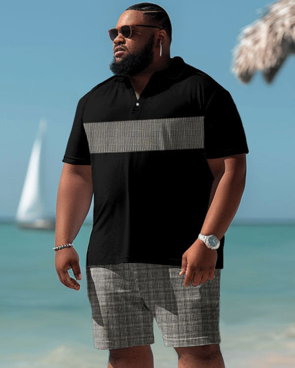 Big & Tall Plaid Graphic Polo Shorts Set for big men view 1