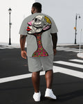 Big & Tall Geometric Graphic T-Shirt Shorts Set for big men view 1