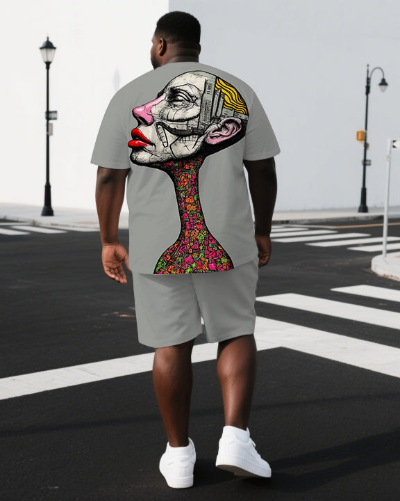 Big & Tall Geometric Graphic T-Shirt Shorts Set for big men view 1