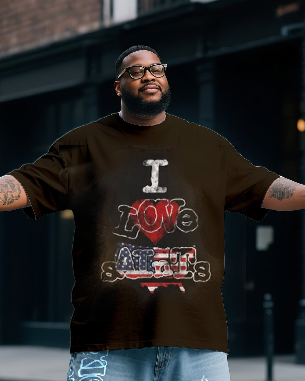 Big & Tall Denim Graphic T-Shirt Pants Set for big men view 2