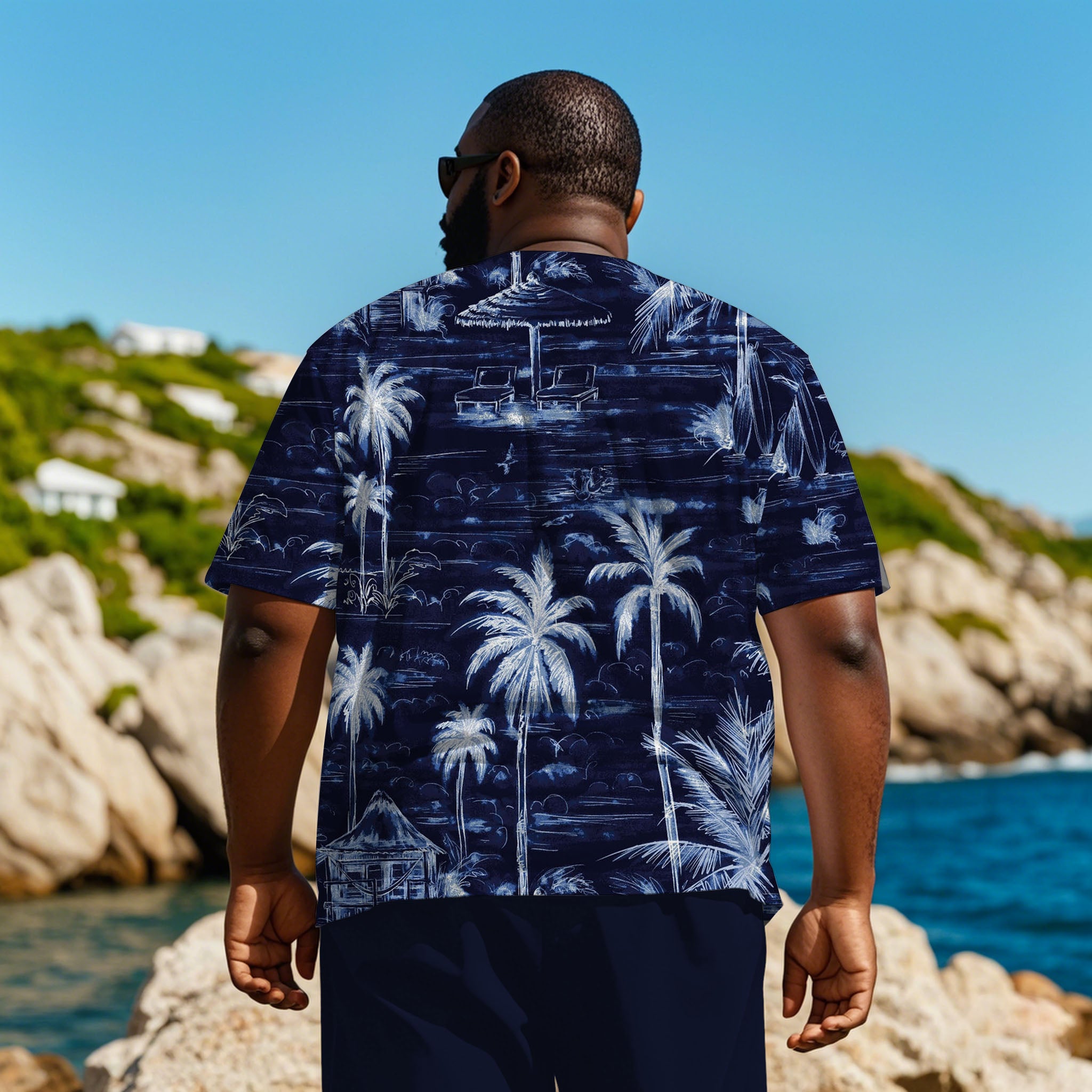 Big & Tall Blue Hawaiian Graphic T-Shirt Shorts Set for big men view 2
