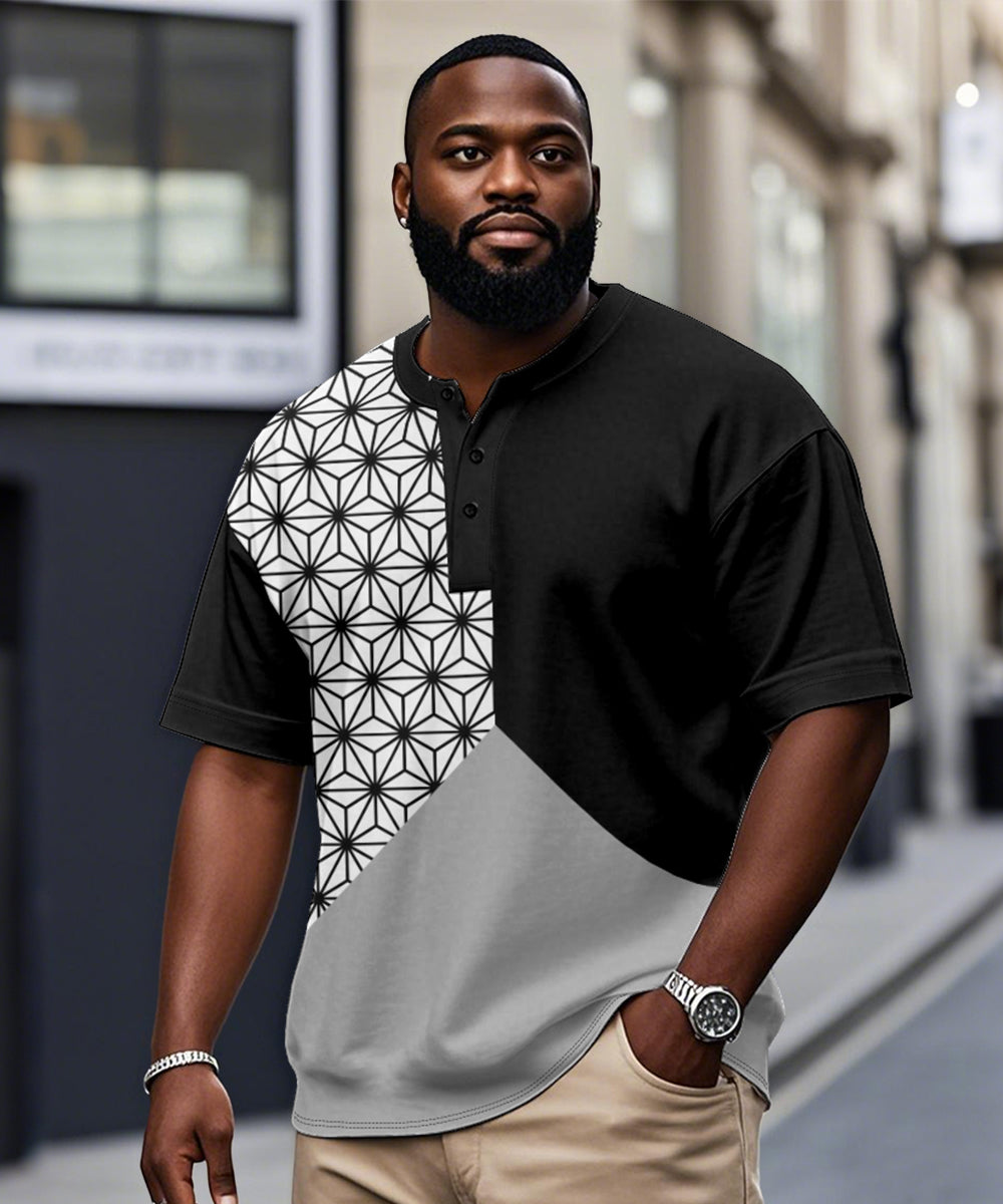 Big & Tall Black Geometric T-Shirt for big men view 1