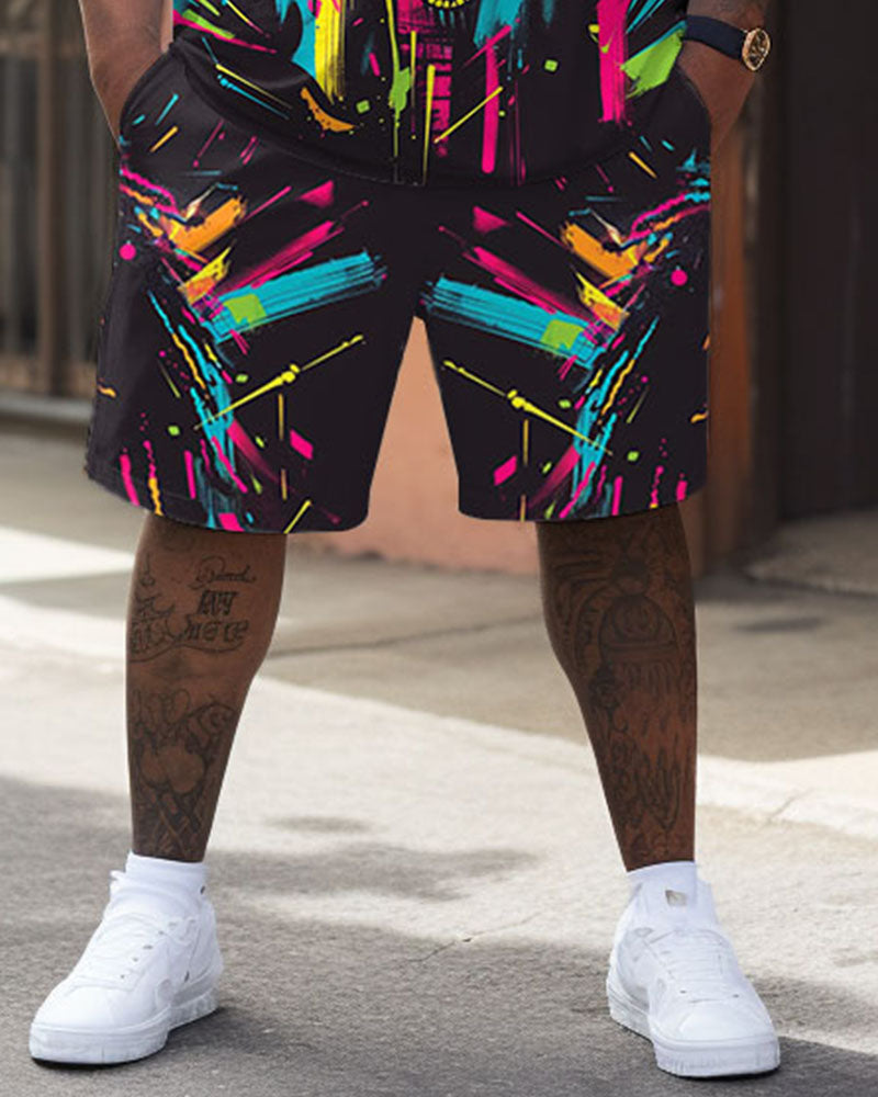 Big & Tall Graphic Streetwear T-Shirt Shorts Set for big men view 3