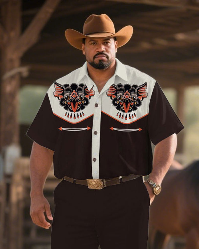 Big & Tall Brown Western Denim T-Shirt Pants Set for big men view 2