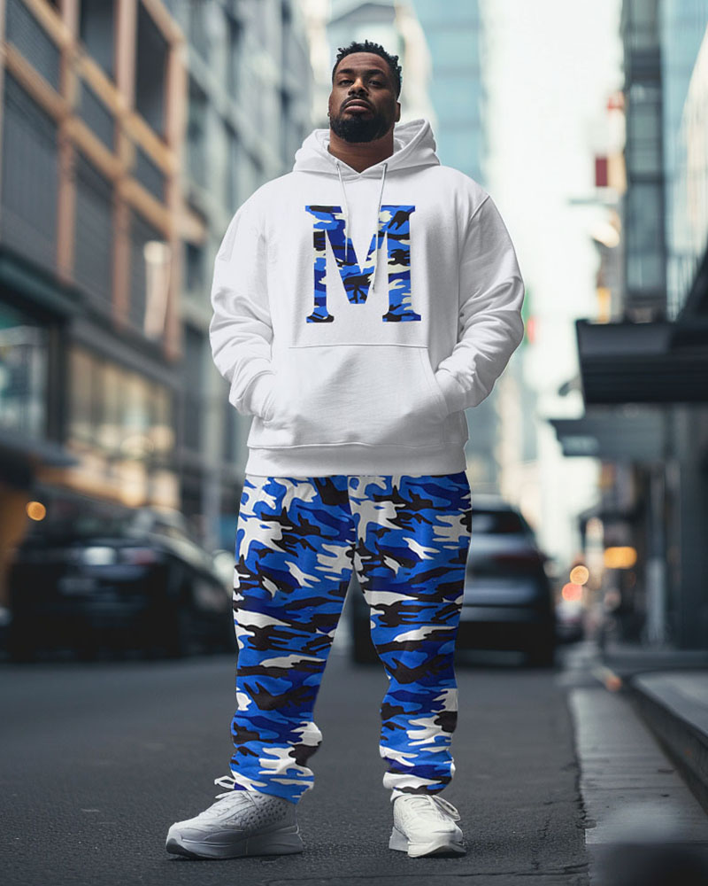 Big & Tall Blue Graphic Hoodie Sweatpants Set for big men view 1