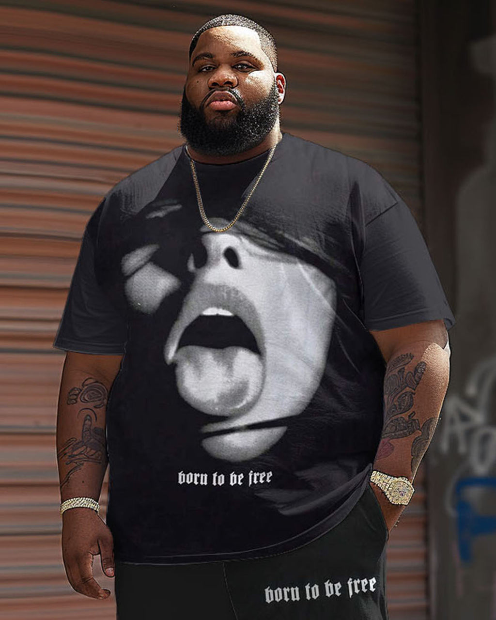 Big & Tall Streetwear T-Shirt Shorts Set for big men view 3