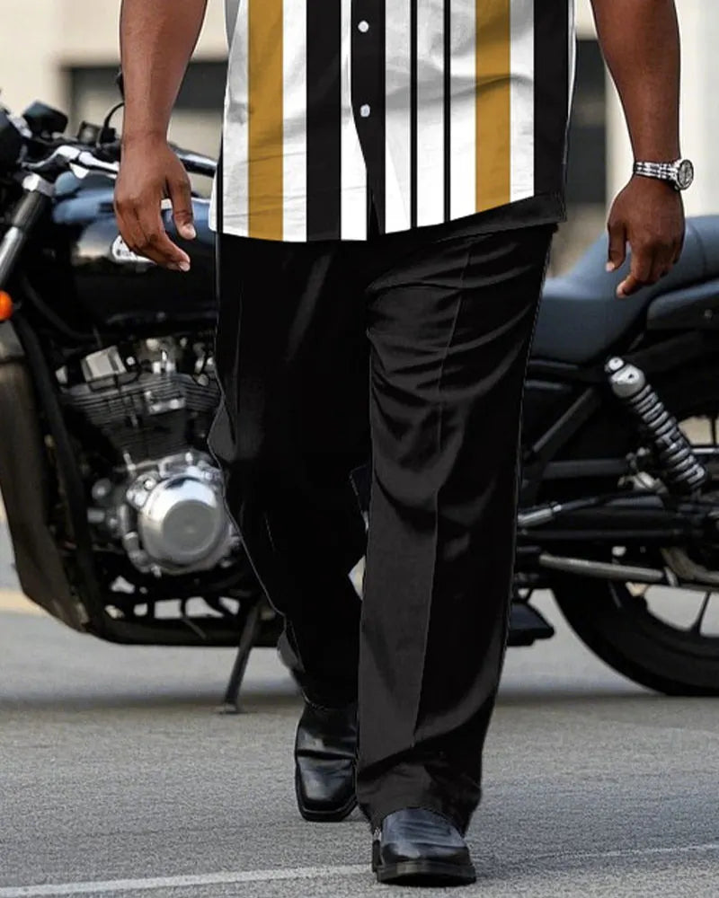 Big & Tall Black White Striped T-Shirt Pants Set for big men view 3