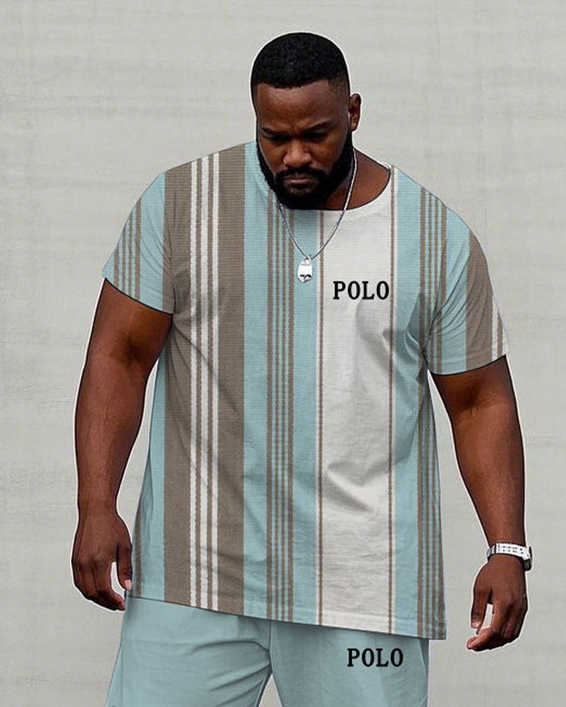 Big & Tall Blue Striped T-Shirt Pants Set for big men view 2