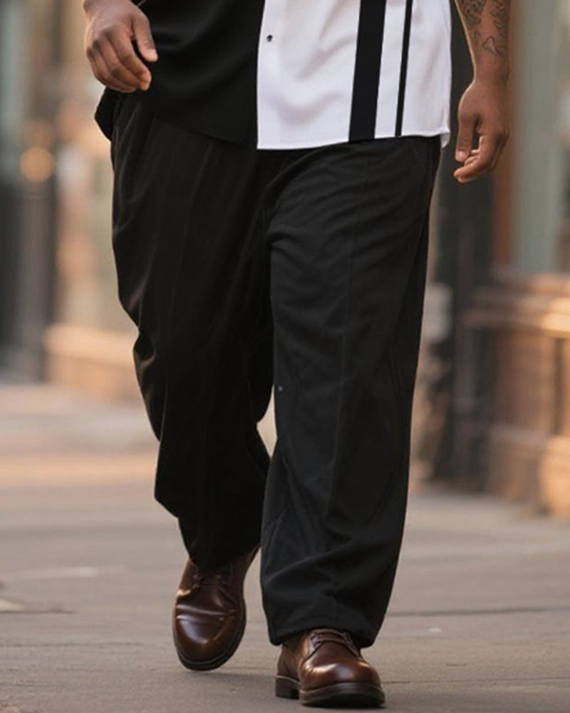 Big & Tall Black White Graphic T-Shirt Pants Set for big men view 3