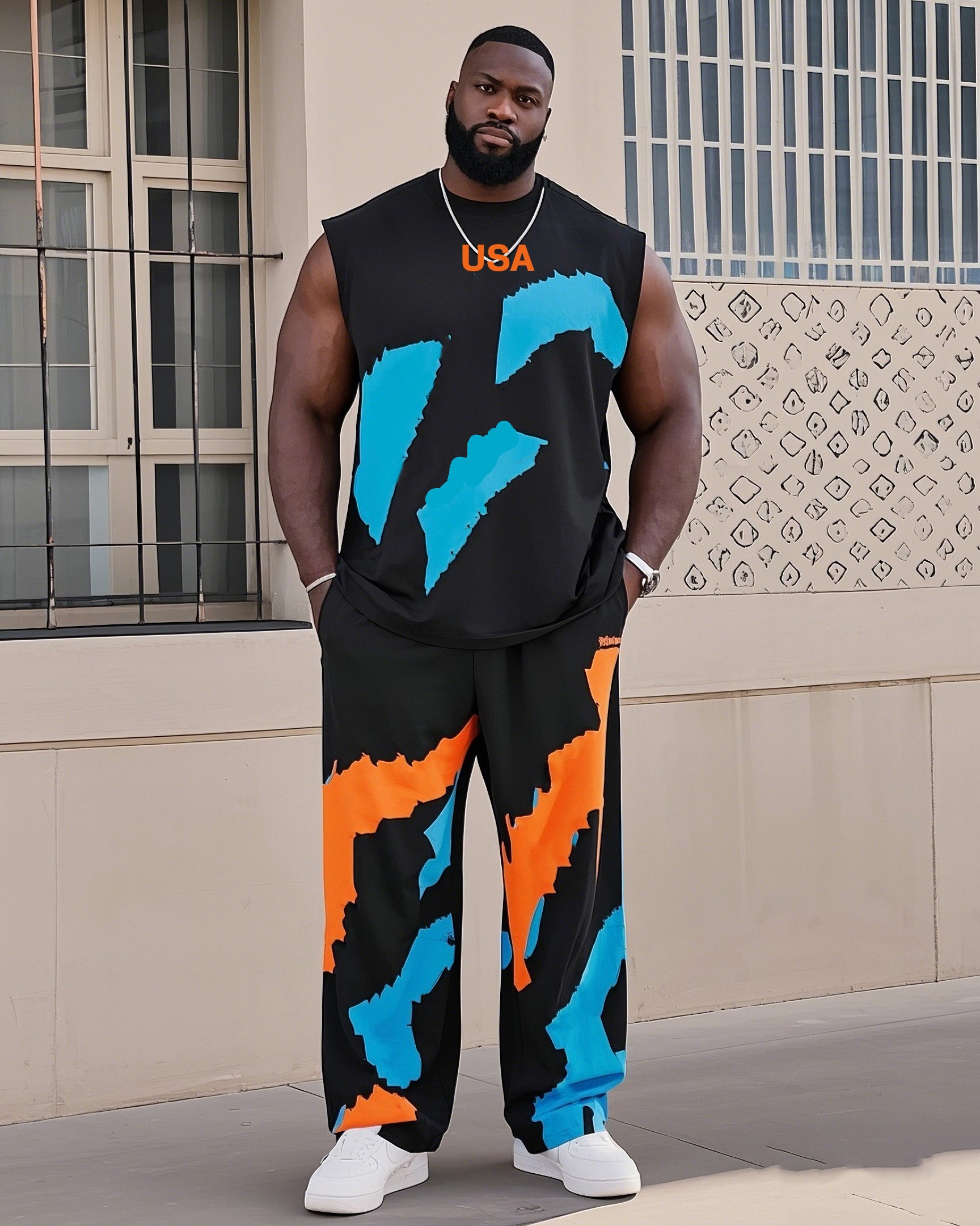 Big & Tall Colorblock Vest Pants Set for big men view 1