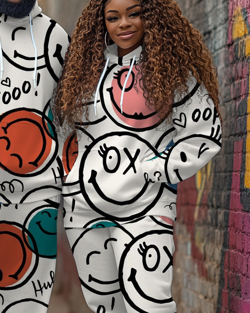 Big & Tall Graphic Smiley Hoodie Sweatpants Set for big men view 9