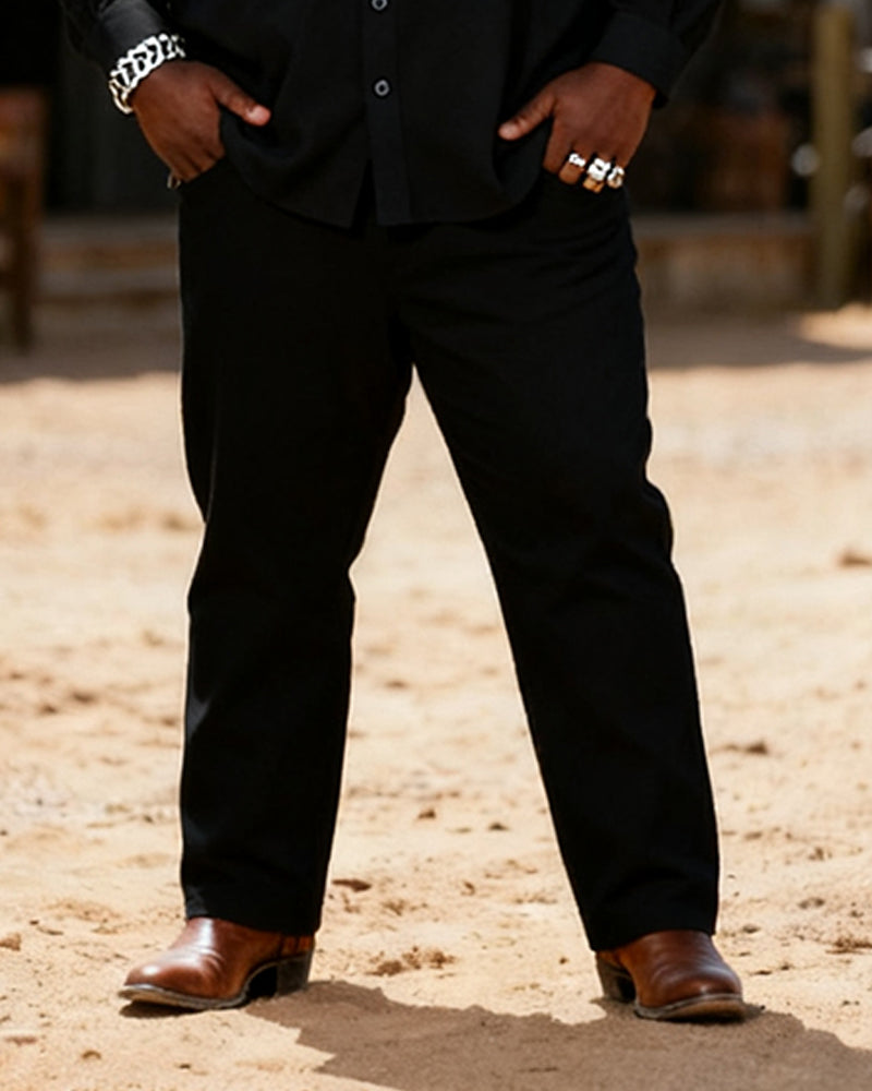Big & Tall Black Western Graphic T-Shirt Pants Set for big men view 5