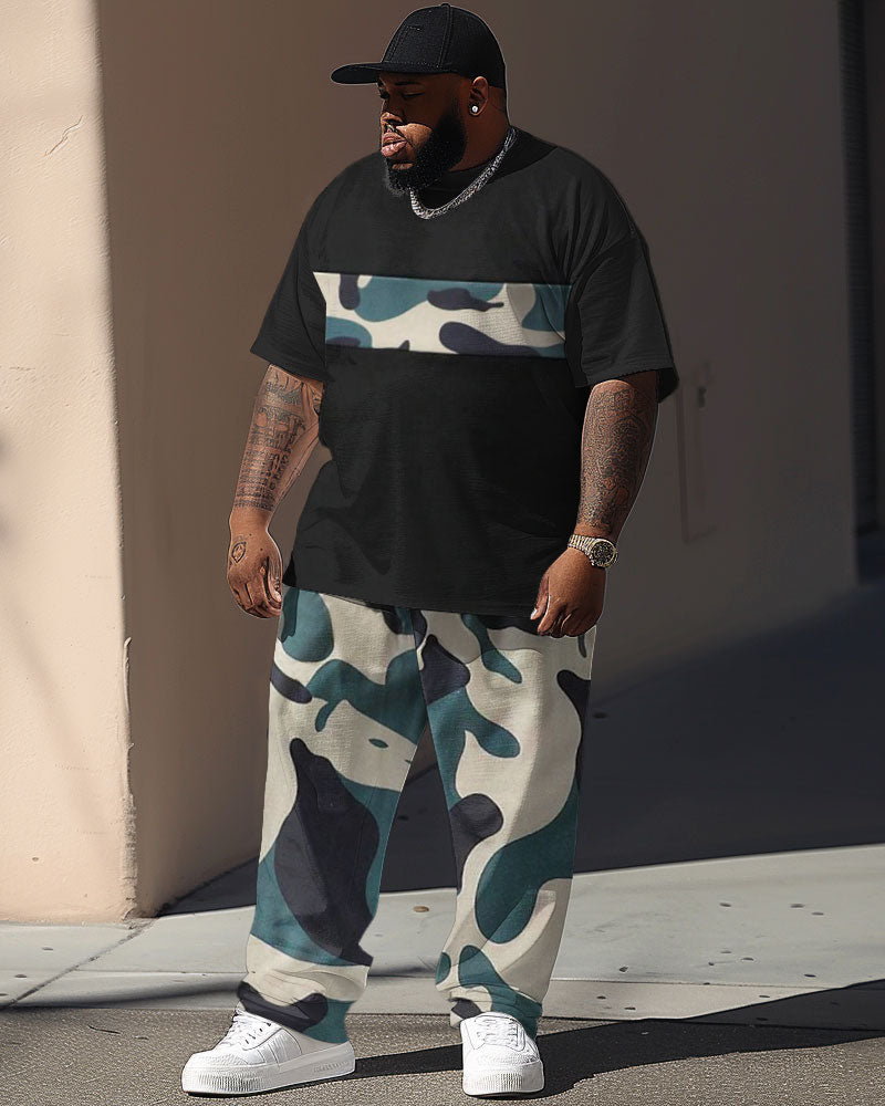 Big & Tall Colorblock Camouflage Two-piece Set for big men view 1