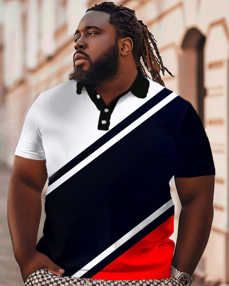Big & Tall Black Patchwork T-Shirt Shorts Set for big men
