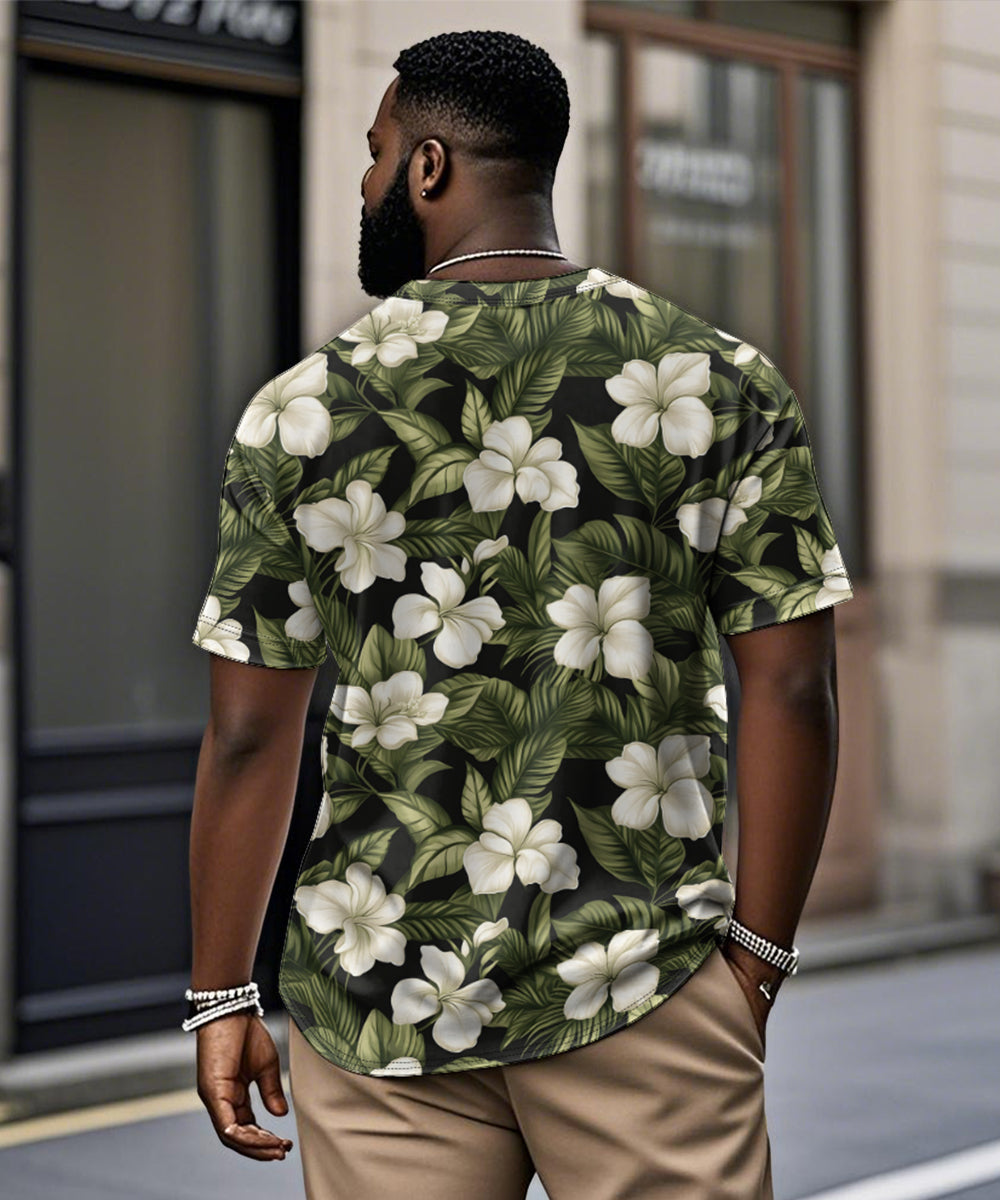 Big & Tall Hawaiian Graphic Floral T-Shirt for big men view 2