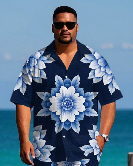 Big & Tall Geometric Floral T-Shirt Shorts Set for big men view 2