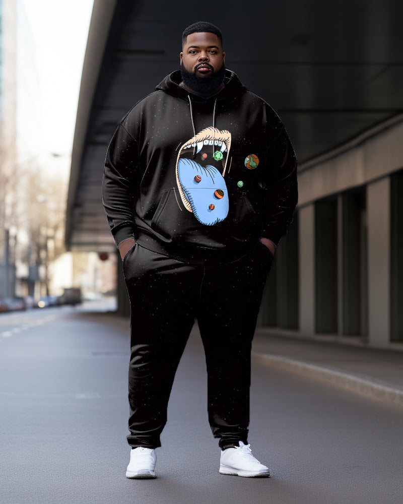 Big & Tall Black Graphic Hoodie Sweatpants Set for big men view 1