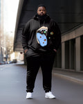 Big & Tall Black Graphic Hoodie Sweatpants Set for big men view 1