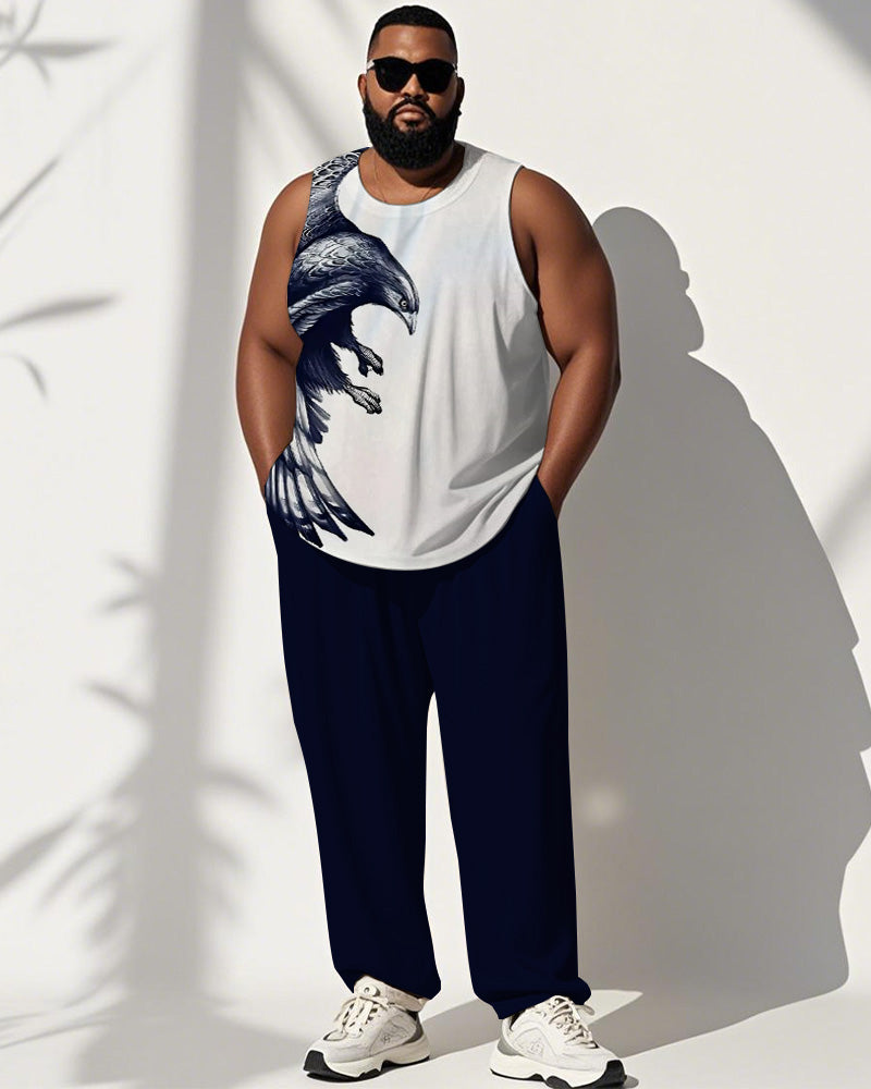 Big & Tall Blue Graphic Streetwear Vest Pants Set for big men view 1