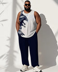 Big & Tall Blue Graphic Streetwear Vest Pants Set for big men view 1