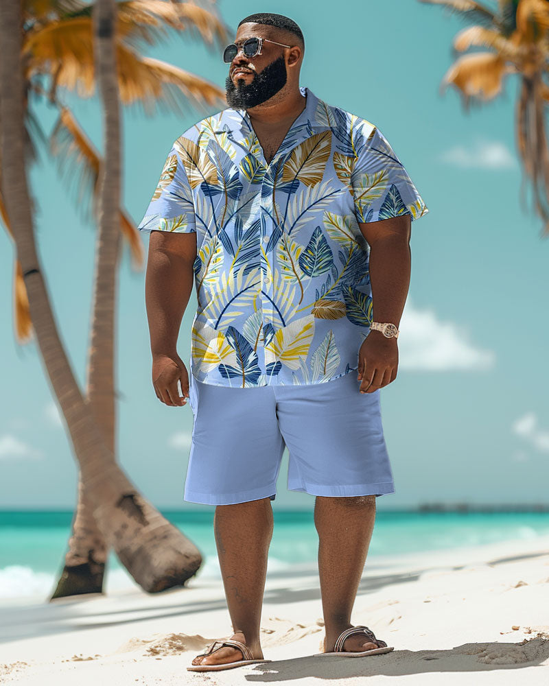 Big & Tall Blue Hawaiian Tropical T-Shirt Shorts Set for big men view 2