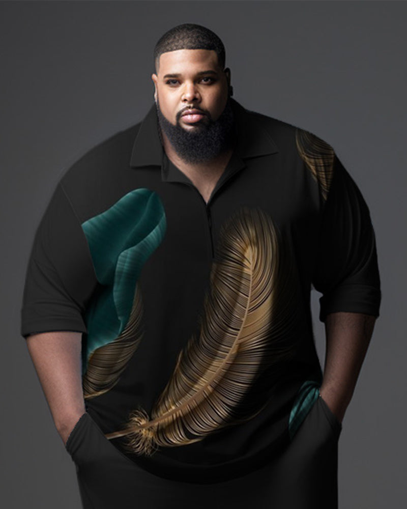 Big & Tall Black Gradient Polo Pants Set for big men view 2