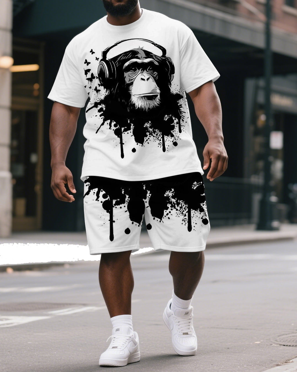 Big & Tall Splash Ink Streetwear T-Shirt Shorts Set for big men view 1