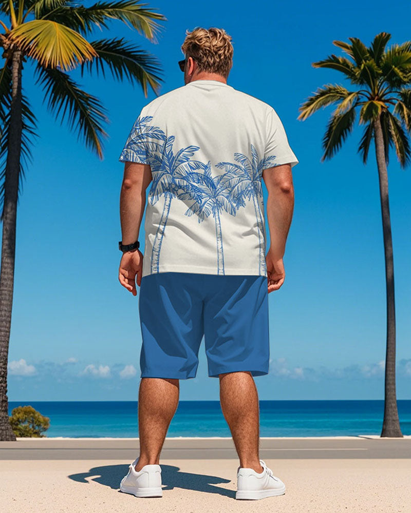 Big & Tall Blue Hawaiian Graphic T-Shirt Shorts Set for big men view 4
