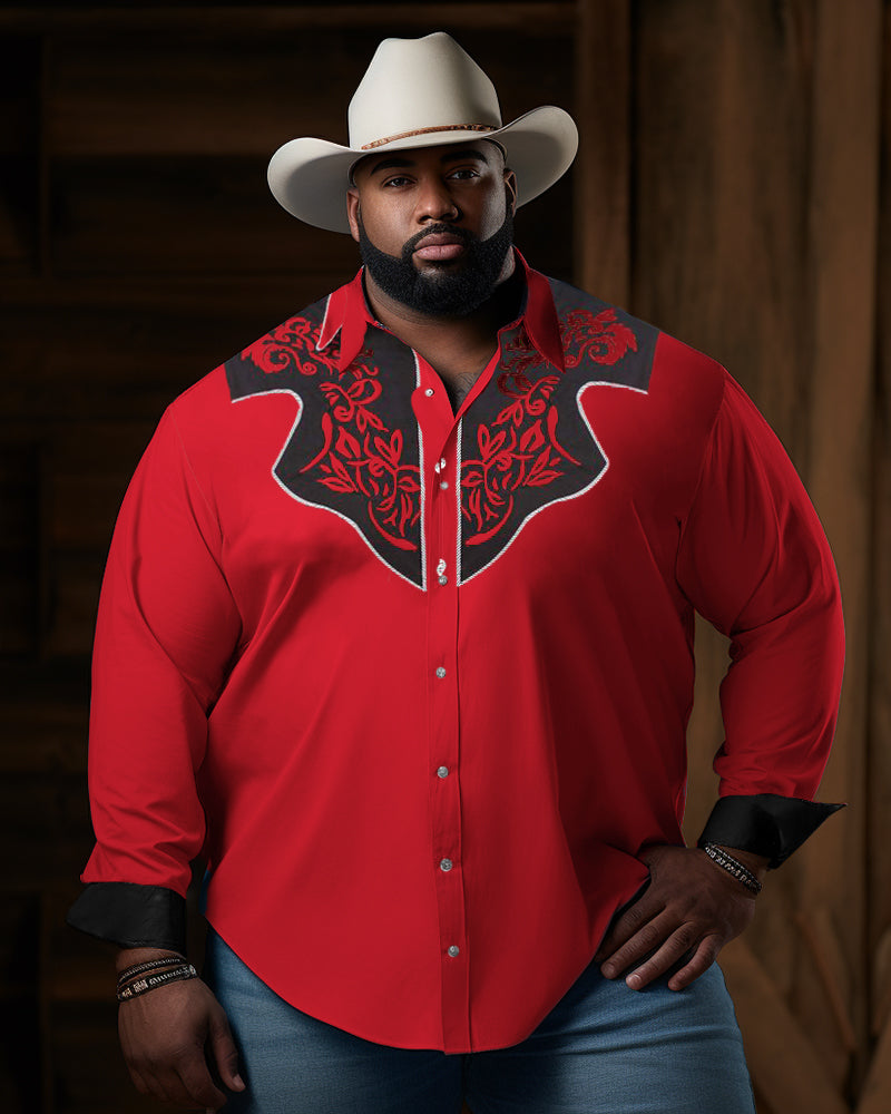 Big & Tall Black Red Western Long Sleeve Shirt for big men