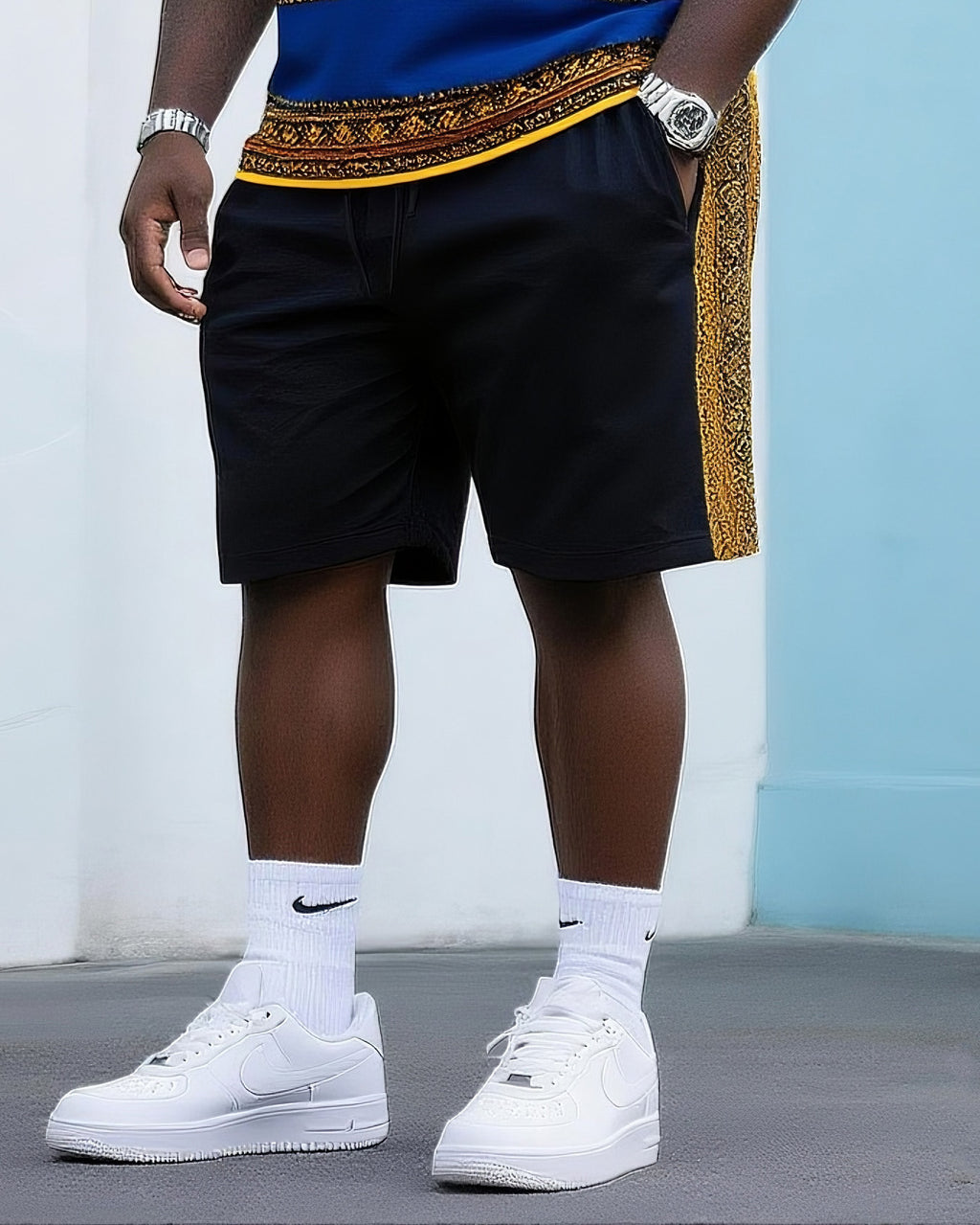 Big & Tall Streetwear Vintage T-Shirt Shorts Set for big men view 3