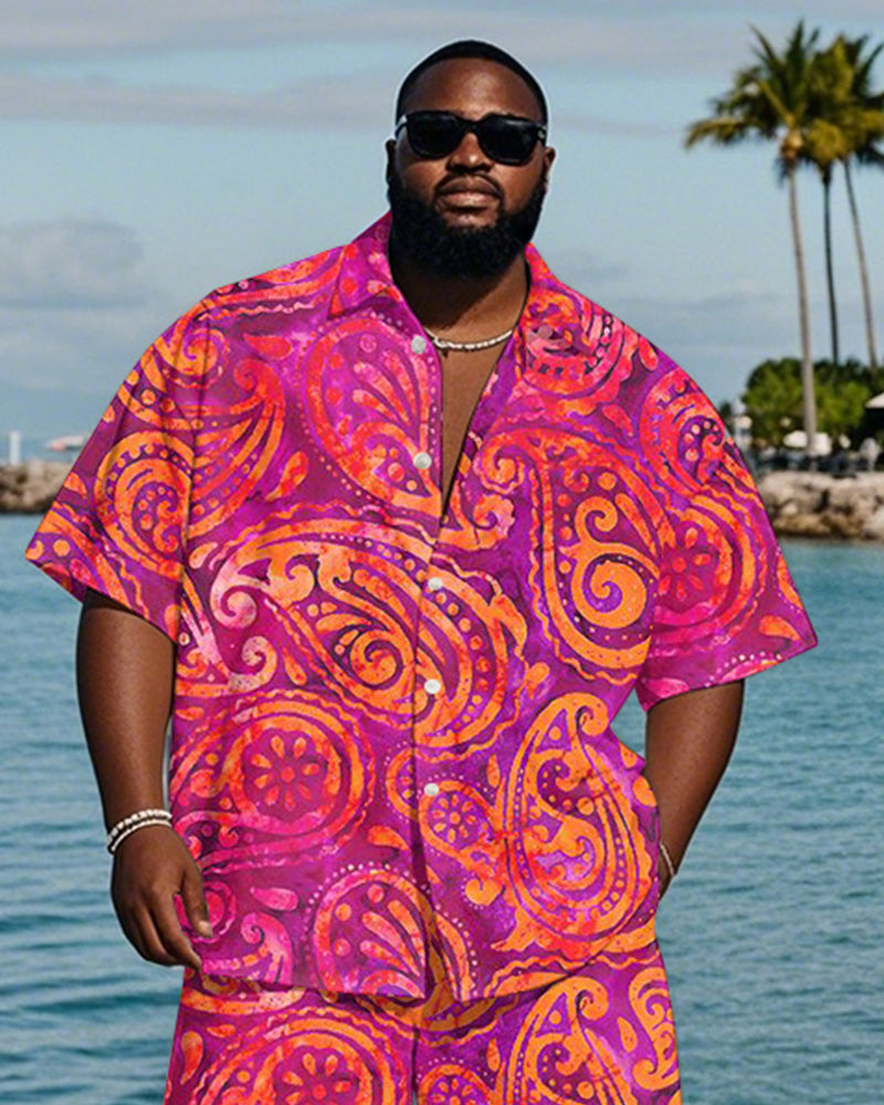 Big & Tall Hawaiian Graphic T-Shirt Shorts Set for big men view 2