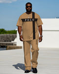 Big & Tall Khaki Colorblock Graphic T-Shirt Pants Set for big men view 1