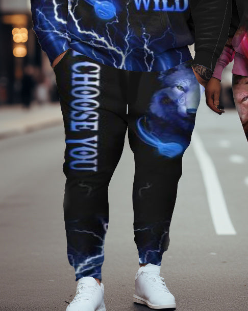 Big & Tall Blue Pink Graphic Hoodie Sweatpants Set for big men view 6